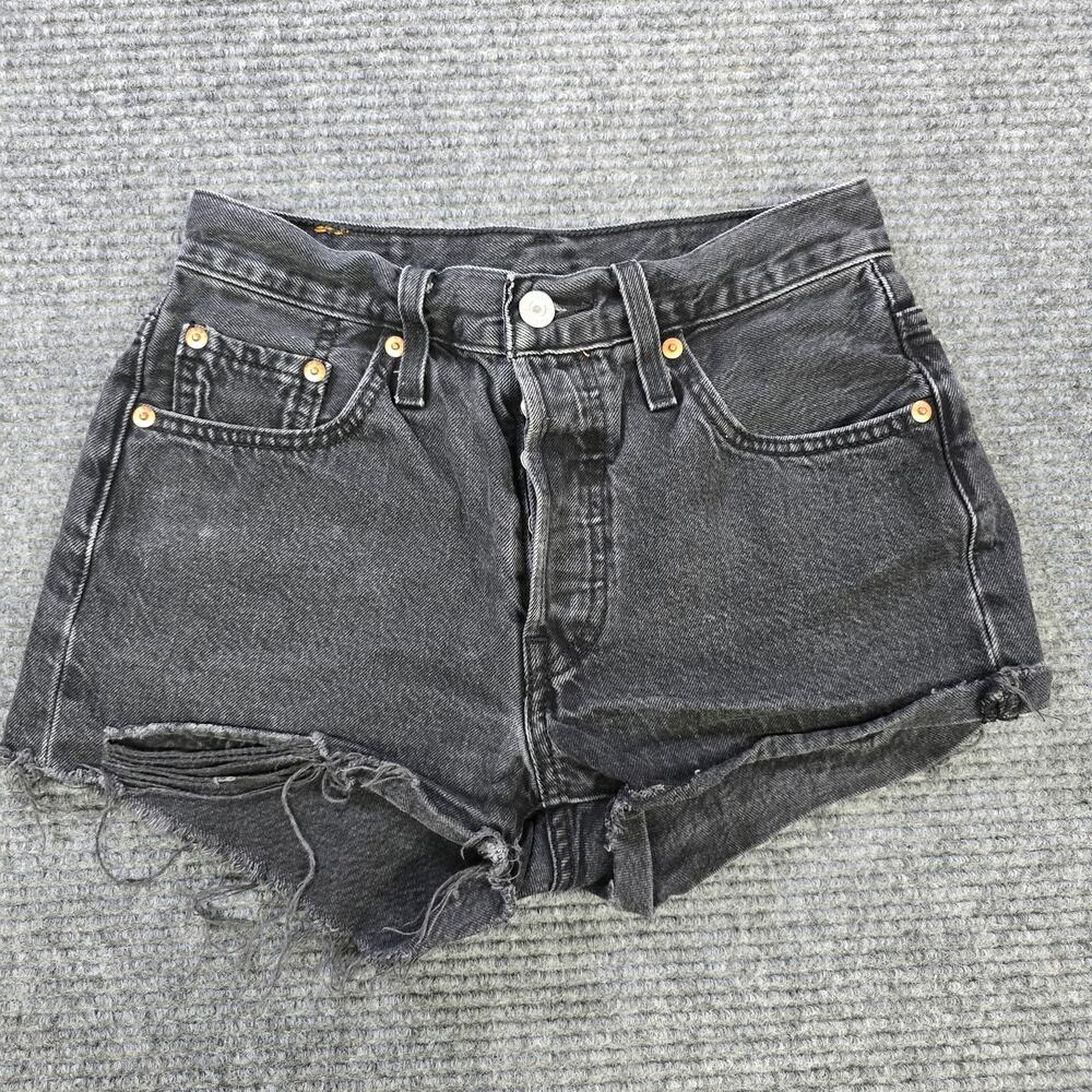 Levi's 501 Shorts Womens W24 Black Cutoff Distressed Button Fly Frayed